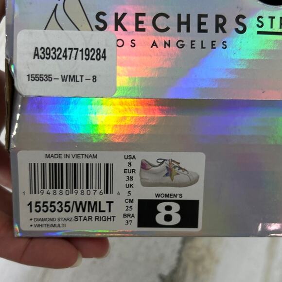 Skechers women 8 white diamond stars right rainbow sneakers lace up shoes casual - Picture 8 of 8